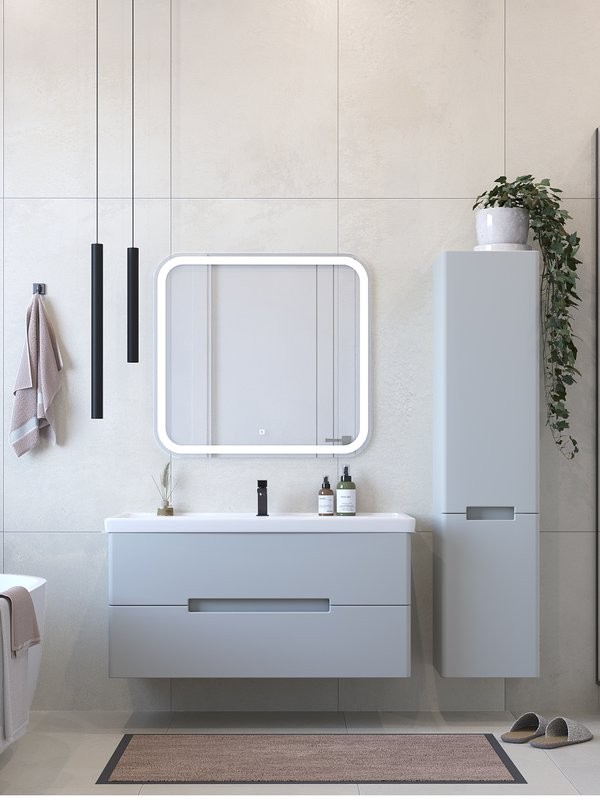 Мебель для ванной комнаты SanStar Ориана 100 подвесная, серая, раковина Kirovit Фостер 100