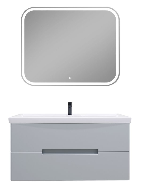 Мебель для ванной комнаты SanStar Ориана 100 подвесная, серая, раковина Kirovit Фостер 100