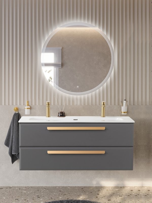 Тумба с раковиной Cezares Eco-Cer-N 120 темно-серая матовая, раковина CZR-8073-120-1-2, ручки сатиновое золото