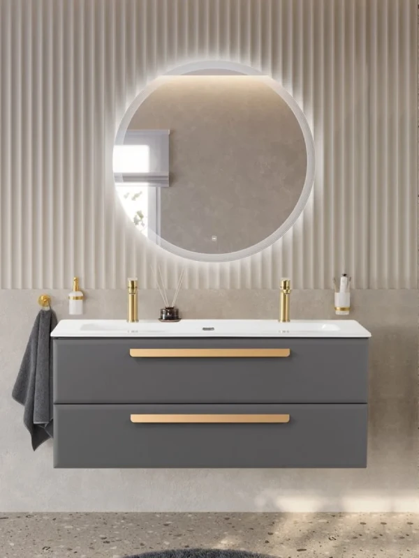 Тумба с раковиной Cezares Eco-Cer-N 120 темно-серая матовая, раковина CZR-8073-120-1-2, ручки сатиновое золото