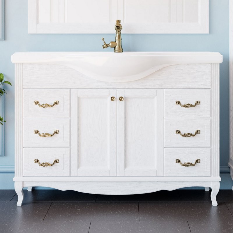 Мебель для ванной комнаты ValenHouse Эллина 120 белая, фурнитура бронза