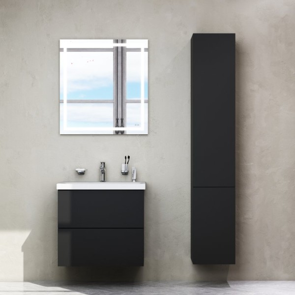 Мебель для ванной комнаты AM.PM Gem 60 черная матовая, подвесная, с 2 ящиками, с белой раковиной