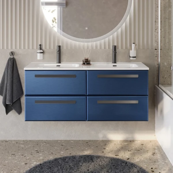Тумба с раковиной Cezares Eco Cer-N 120 4 ящика, sapfiro, раковина Duet 120, двойная, ручки матовые черные