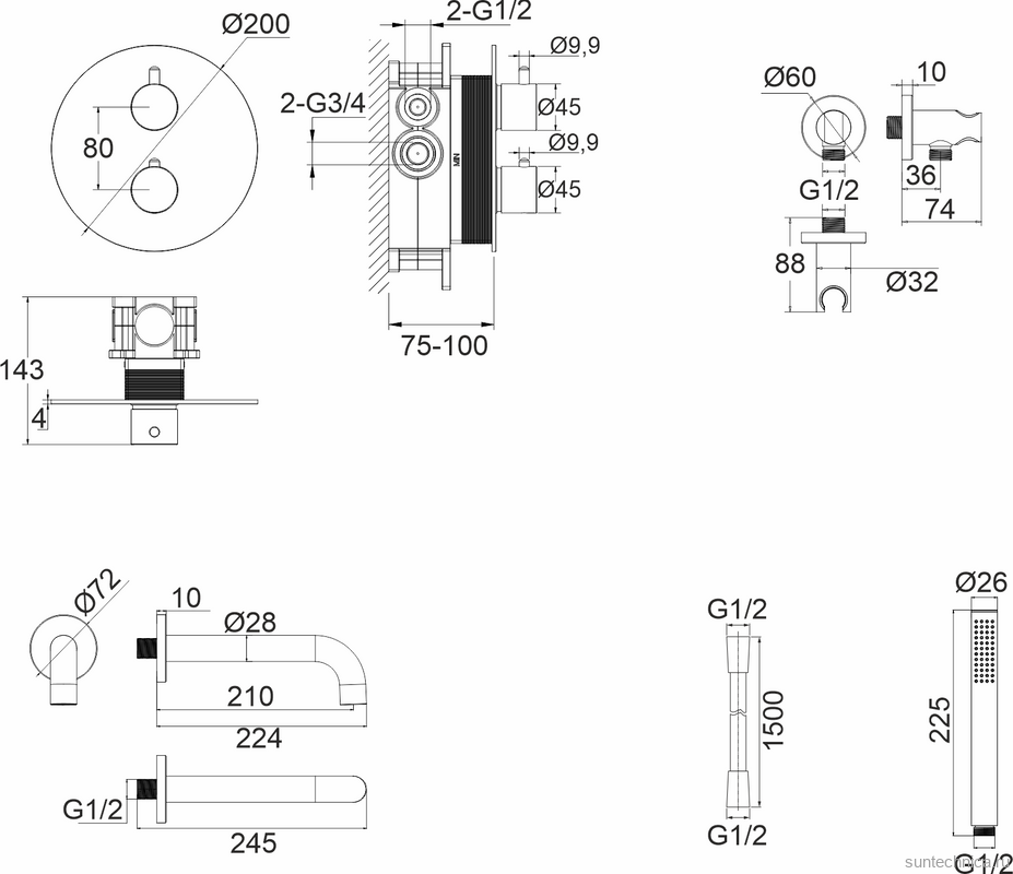 Душевой комплект WHITECROSS Y YSET10GL С ВНУТРЕННЕЙ ЧАСТЬЮ, золото