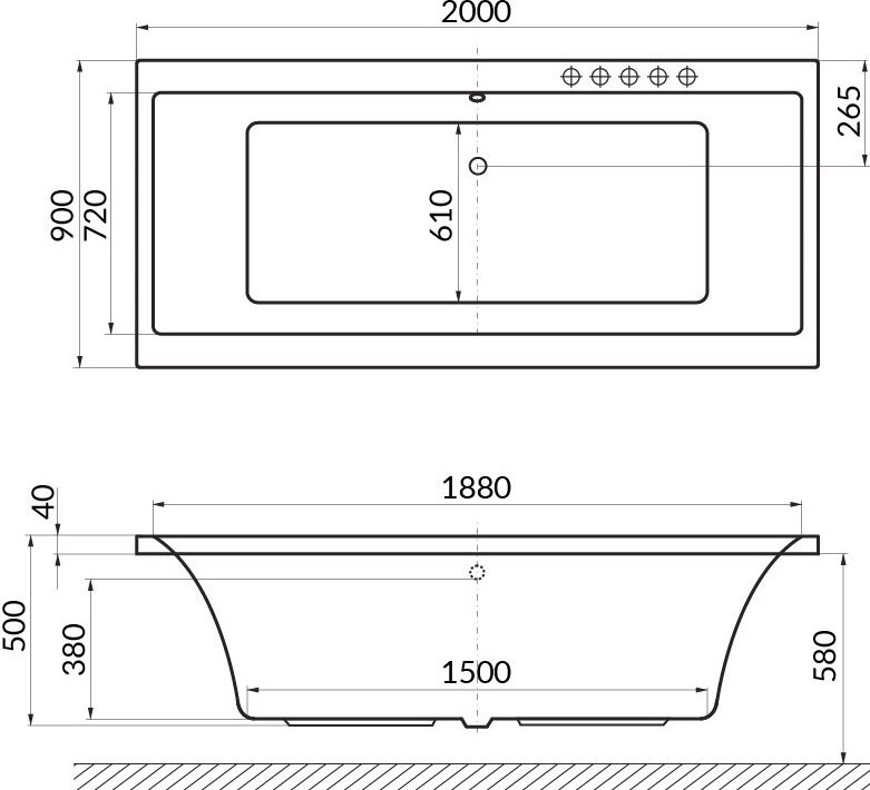 Акриловая ванна Excellent Pryzmat 200x90 см, встраиваемая, белая, с каркасом