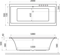 Акриловая ванна Excellent Pryzmat 200x90 см, встраиваемая, белая, с каркасом