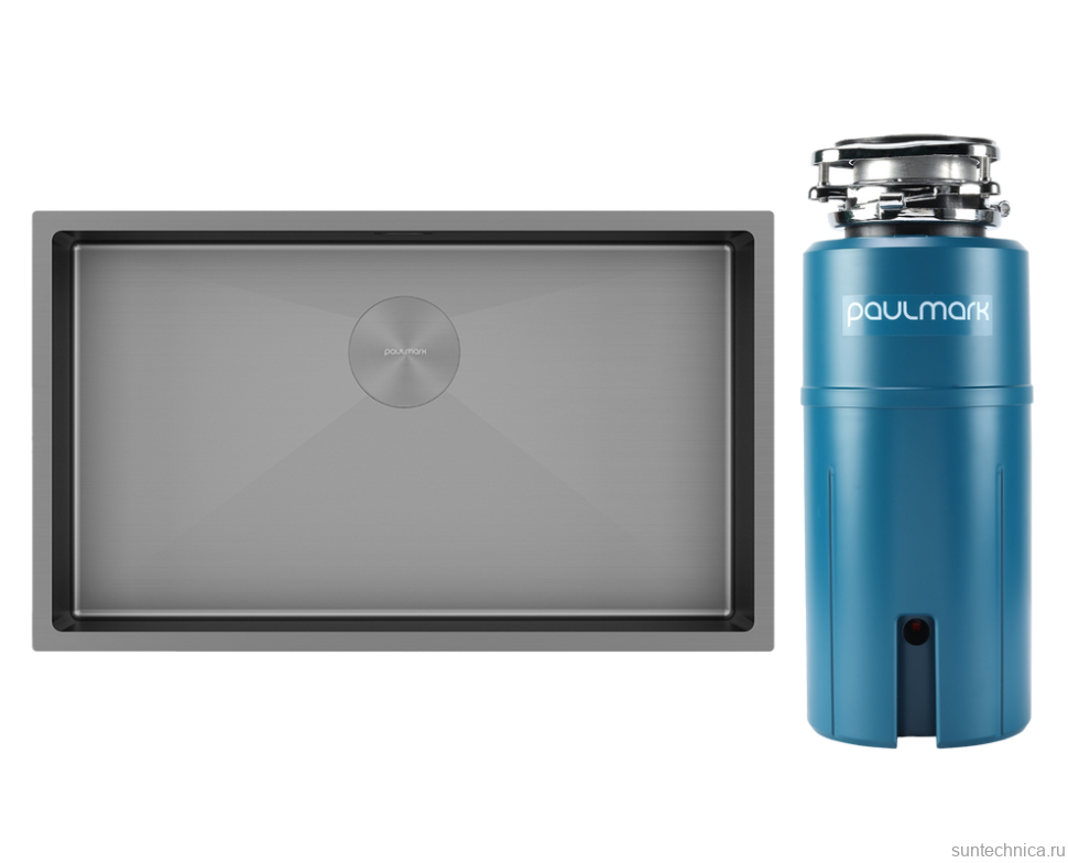 Комплект Мойка Paulmark Next PM217444-MG серый матовый + Измельчитель Intenso