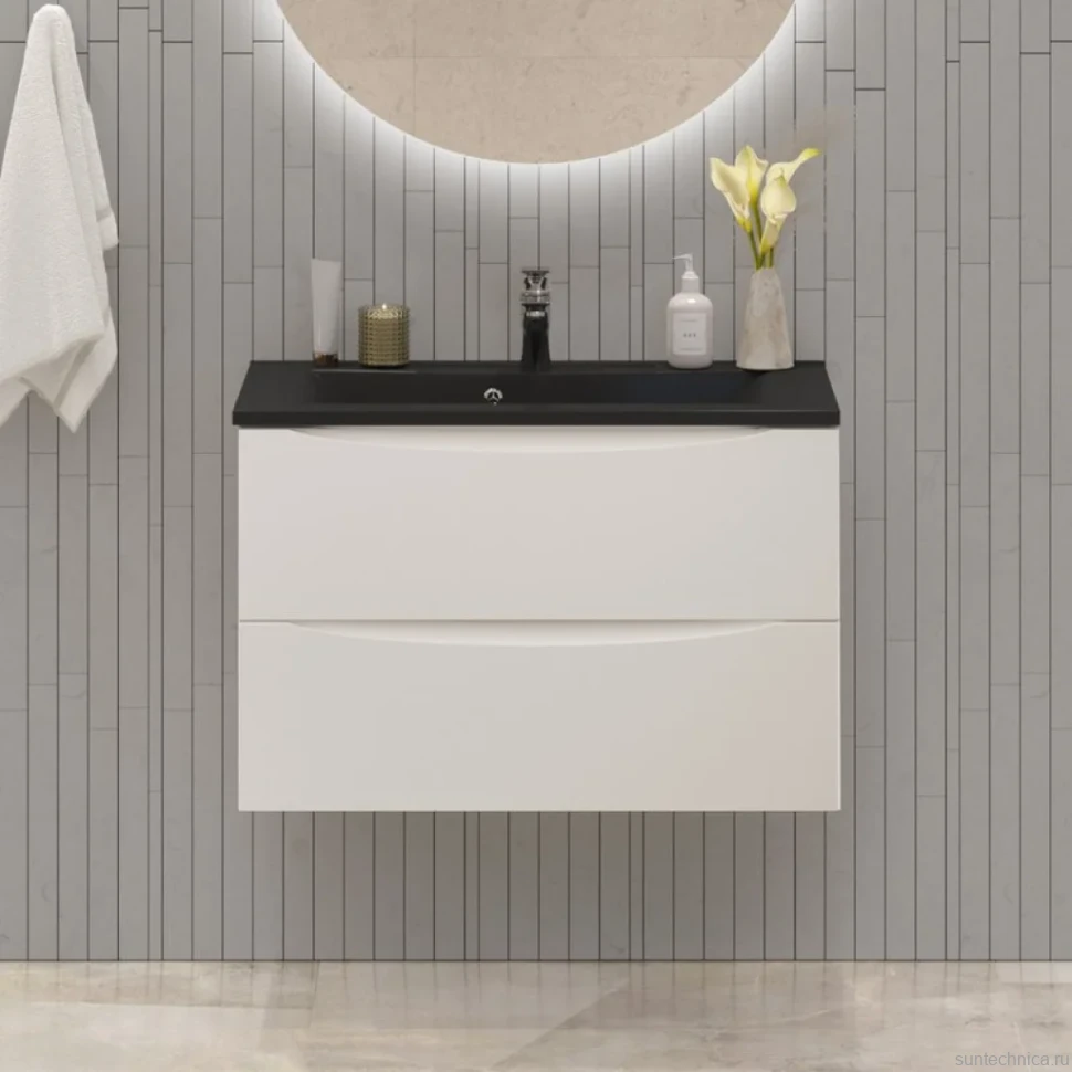 Тумба с раковиной BelBagno Marino 80 подвесная, bianco opaco, черная раковина