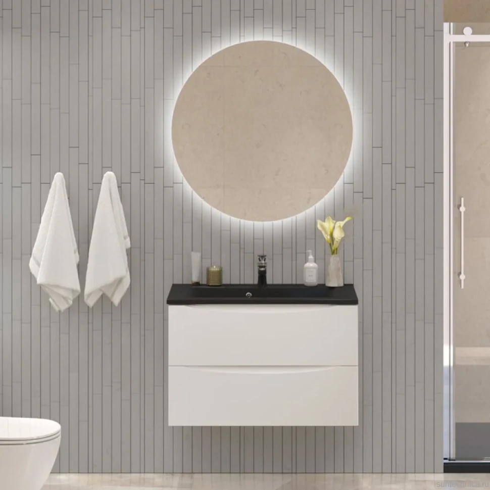 Тумба с раковиной BelBagno Marino 80 подвесная, bianco opaco, черная раковина