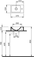 Раковина маленькая в туалет Berges Small 37x23 левый, глянцевый белый