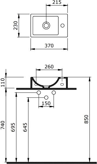 Раковина маленькая в туалет Berges Small 37x23 левый, глянцевый белый
