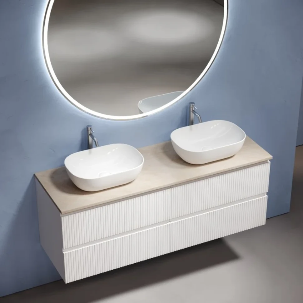 Тумба с раковиной Sancos Snob T 140 bianco, столешница бежевая TT140A2X, раковина CN6009