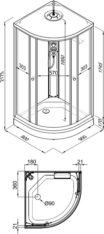 Душевая кабина Triton Стандарт Щ0000061842 90х90 А с полочкой