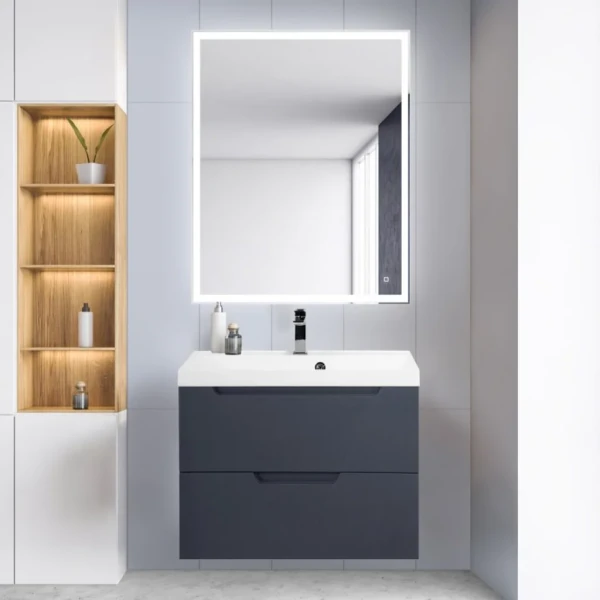 Мебель для ванной комнаты BelBagno Vittoria 80 подвесная, grigio opaco, белая глянцевая раковина