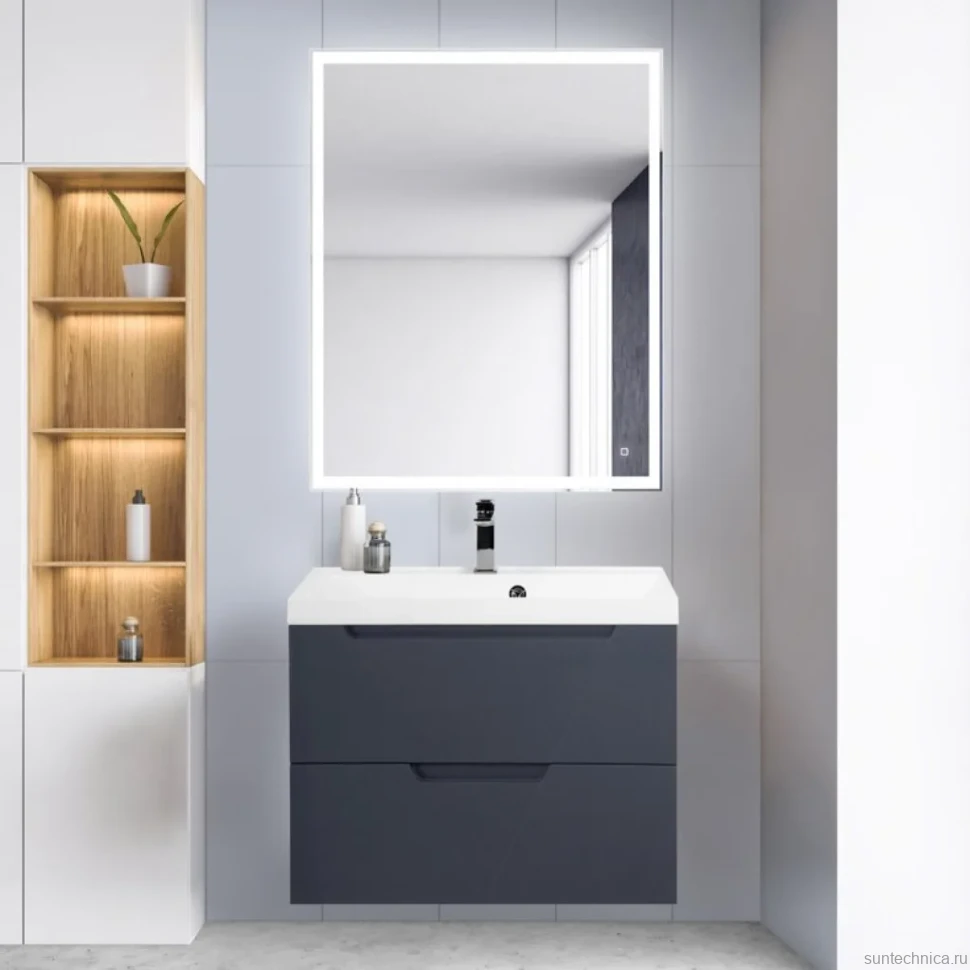 Мебель для ванной комнаты BelBagno Vittoria 80 подвесная, grigio opaco, белая глянцевая раковина