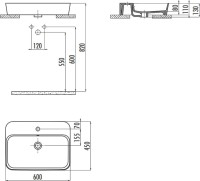 Накладная раковина Creavit Loop LP061-00CB00E-0000 60 глянцевая белая, прямоугольная, с 1 отверстием под смеситель