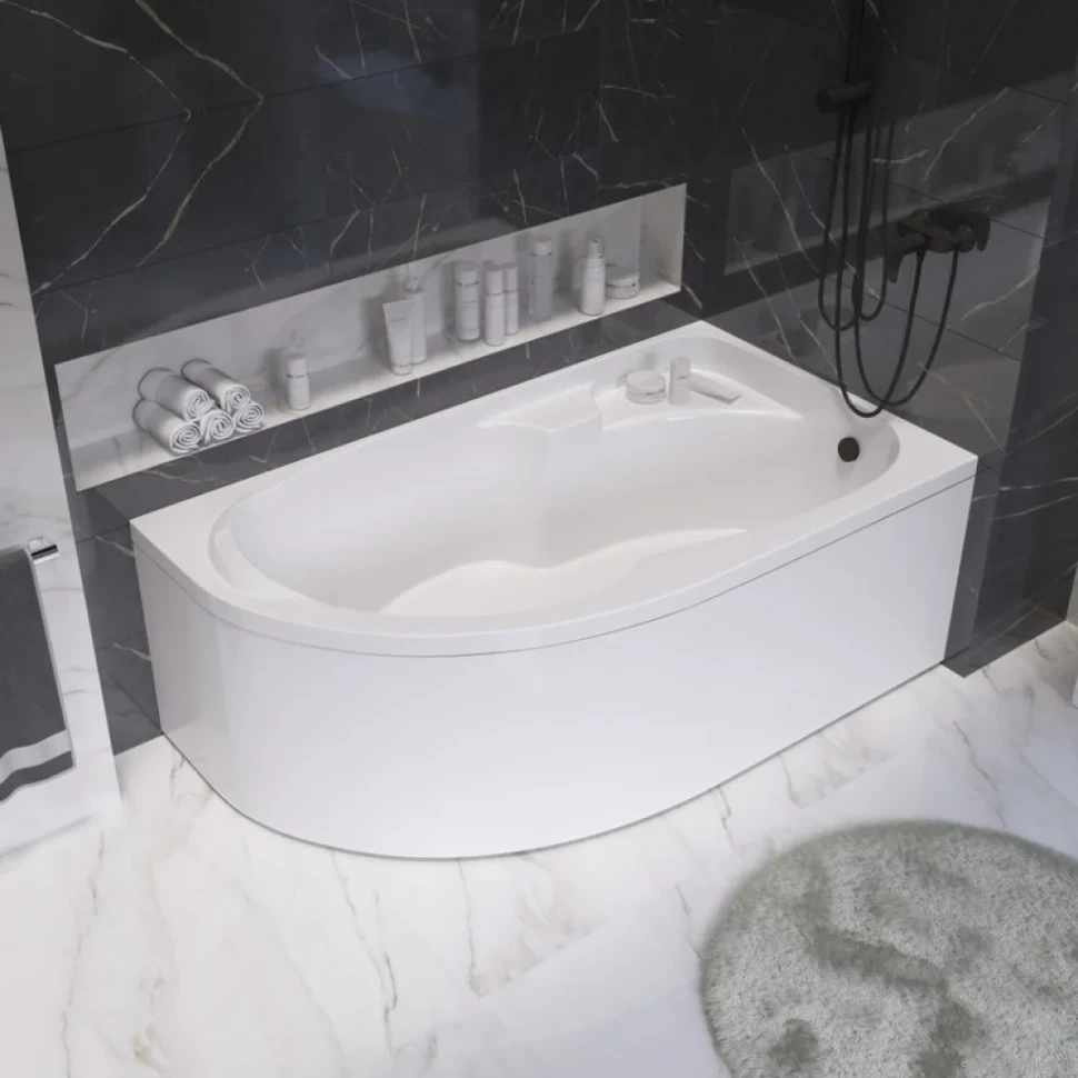 Акриловая ванна 1MarKa Diana R 160x100 см, угловая, правая, пристенная, белая, асимметричная, с каркасом, с сиденьем