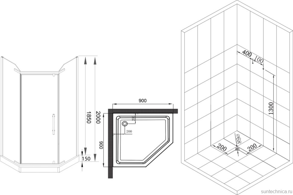 Душевой уголок Esbano ESR-7160B 90х90 см, профиль черный, стекло прозрачное