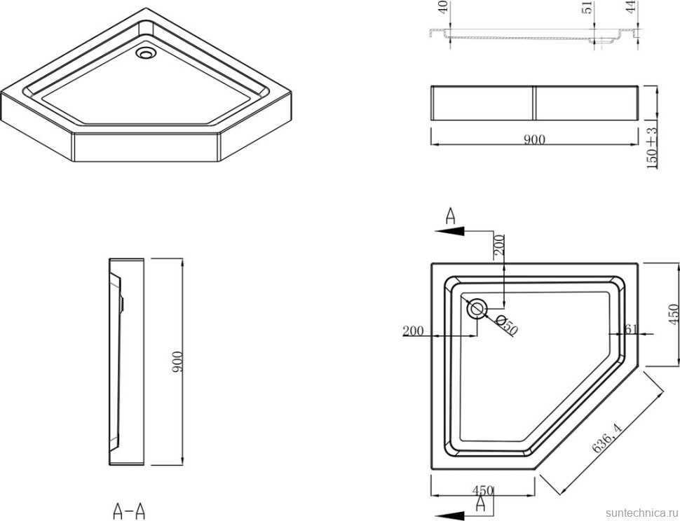 Душевой уголок Esbano ESR-7160B 90х90 см, профиль черный, стекло прозрачное