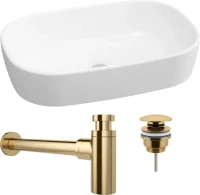 Комплект Накладная раковина Lavinia Boho Bathroom Sink 33311002 + Донный клапан Wellsee Drainage System 182141000 золото + Сифон 182106000 золото