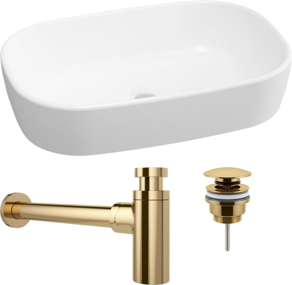Комплект Накладная раковина Lavinia Boho Bathroom Sink 33311002 + Донный клапан Wellsee Drainage System 182141000 золото + Сифон 182106000 золото