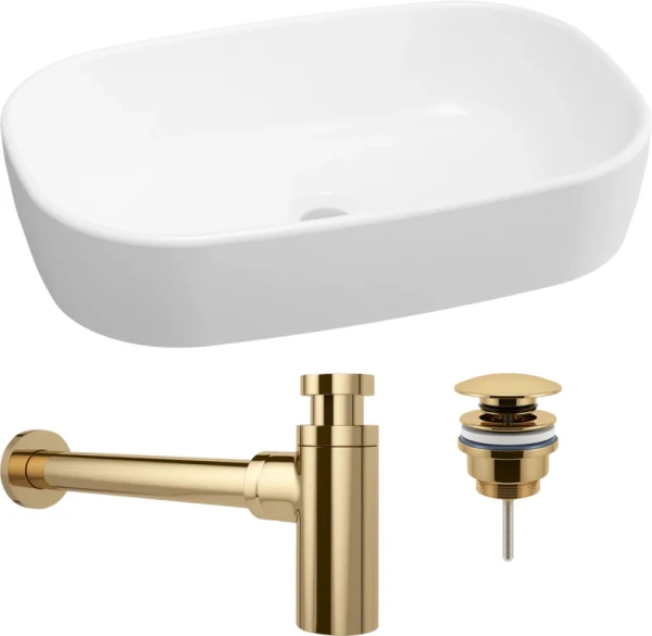 Комплект Накладная раковина Lavinia Boho Bathroom Sink 33311002 + Донный клапан Wellsee Drainage System 182141000 золото + Сифон 182106000 золото