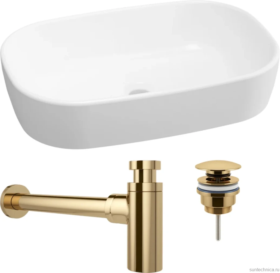 Комплект Накладная раковина Lavinia Boho Bathroom Sink 33311002 + Донный клапан Wellsee Drainage System 182141000 золото + Сифон 182106000 золото