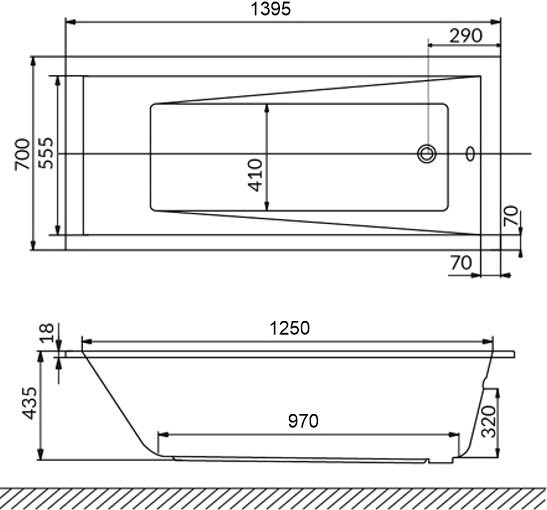 Акриловая ванна WHITECROSS Wave Slim 140x70 см, встраиваемая, белый глянец, на ножках