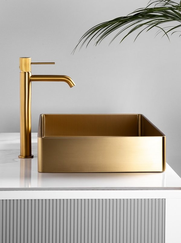 Накладная раковина AltroBagno Astro 001017 OrSp 51 матовое золото, прямоугольная, нержавеющая сталь