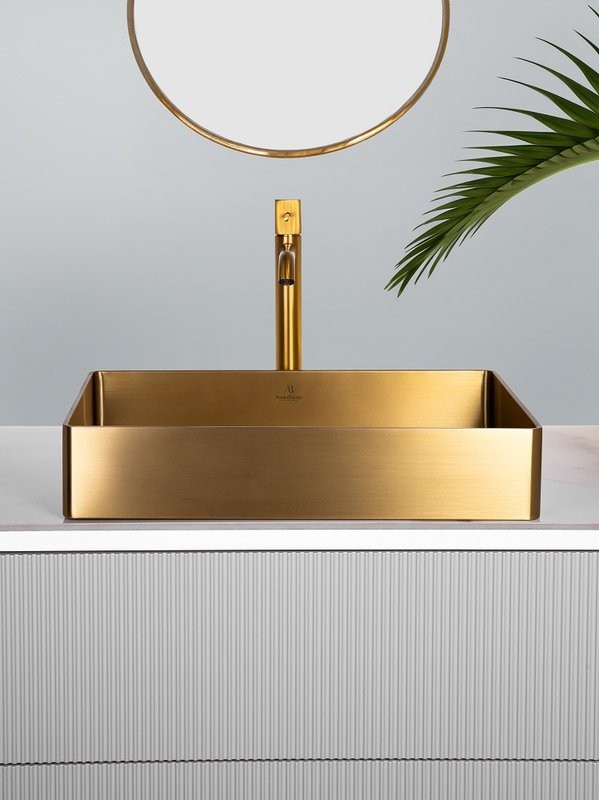 Накладная раковина AltroBagno Astro 001017 OrSp 51 матовое золото, прямоугольная, нержавеющая сталь