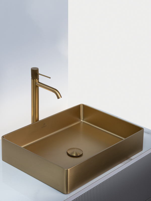 Накладная раковина AltroBagno Astro 001017 OrSp 51 матовое золото, прямоугольная, нержавеющая сталь