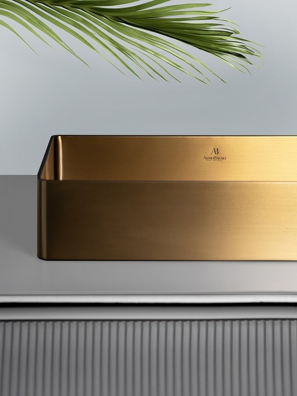 Накладная раковина AltroBagno Astro 001017 OrSp 51 матовое золото, прямоугольная, нержавеющая сталь