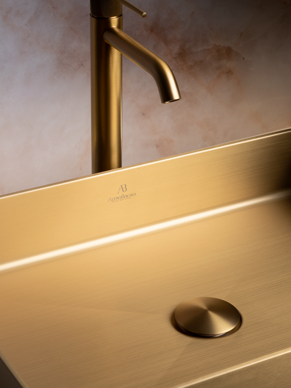 Накладная раковина AltroBagno Astro 001017 OrSp 51 матовое золото, прямоугольная, нержавеющая сталь