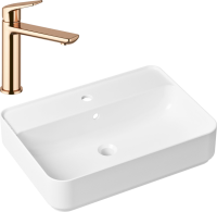 Комплект Накладная раковина Lavinia Boho Bathroom Sink Slim 33311008 + Смеситель Wellsee ICON! for life 182304000 розовое золото