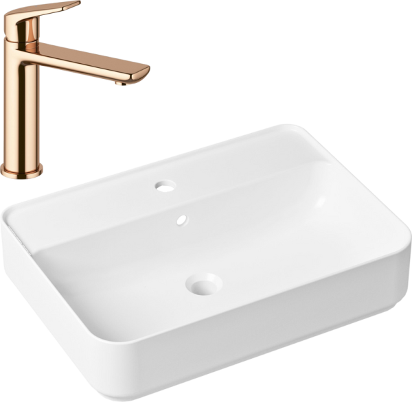 Комплект Накладная раковина Lavinia Boho Bathroom Sink Slim 33311008 + Смеситель Wellsee ICON! for life 182304000 розовое золото
