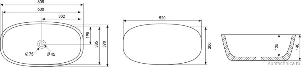 Накладная раковина Abber Rechteck AC2206MW 61 матовая белая, овальная, фаянс