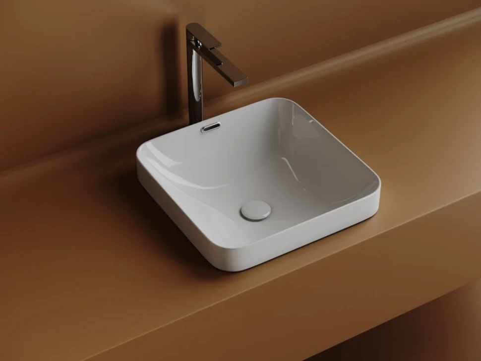 Раковина встраиваемая сверху Ceramicanova Element квадратная 438x438x172 мм с переливом цвет белый CN6077