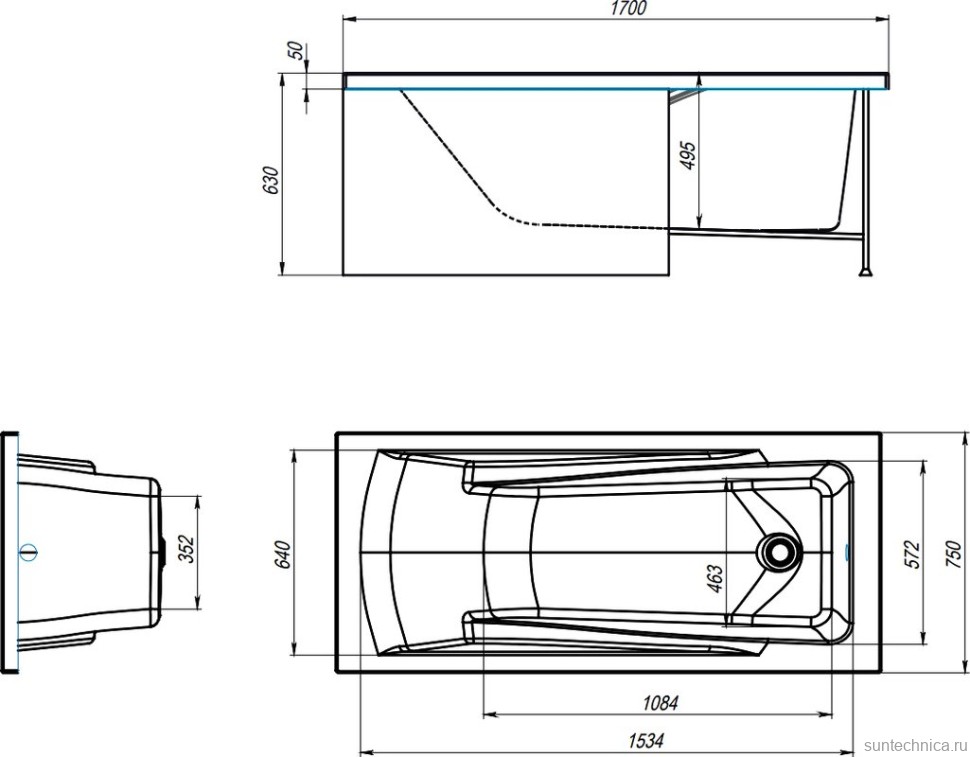 Акриловая ванна Alex Baitler Madin 170x75 см, встраиваемая, белая, с экраном