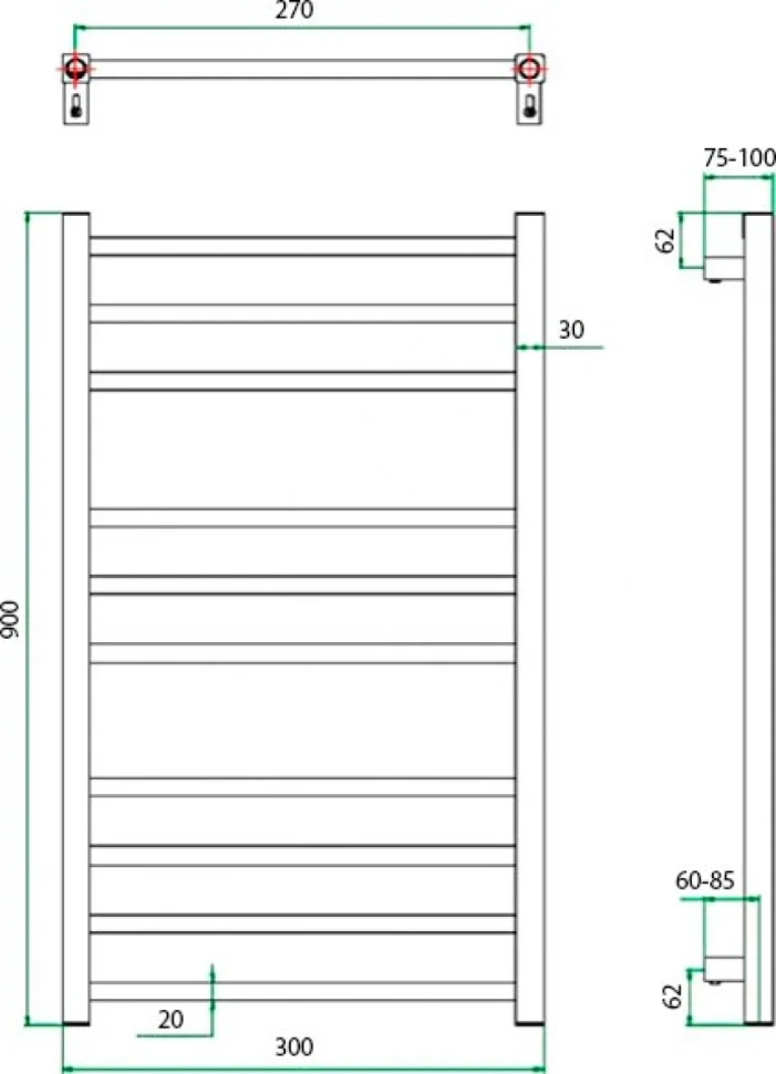 Полотенцесушитель электрический Grota Estro 30x90