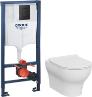 Комплект Унитаз подвесной VitrA Zentrum Round 7786B003-0075 безободковый + Крышка 801-003-019 с микролифтом + Инсталляция Grohe Solido 38811KF0 3 в 1 с кнопкой смыва