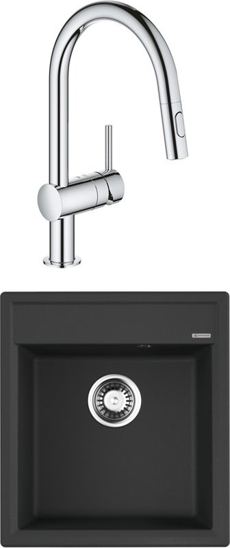 Комплект Мойка Omoikiri Daisen 46-BL черная + Смеситель Grohe Minta 32321002