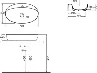 Накладная раковина Azzurra Elegance 70 белая, овальная, фаянс, с 1 отверстием под смеситель
