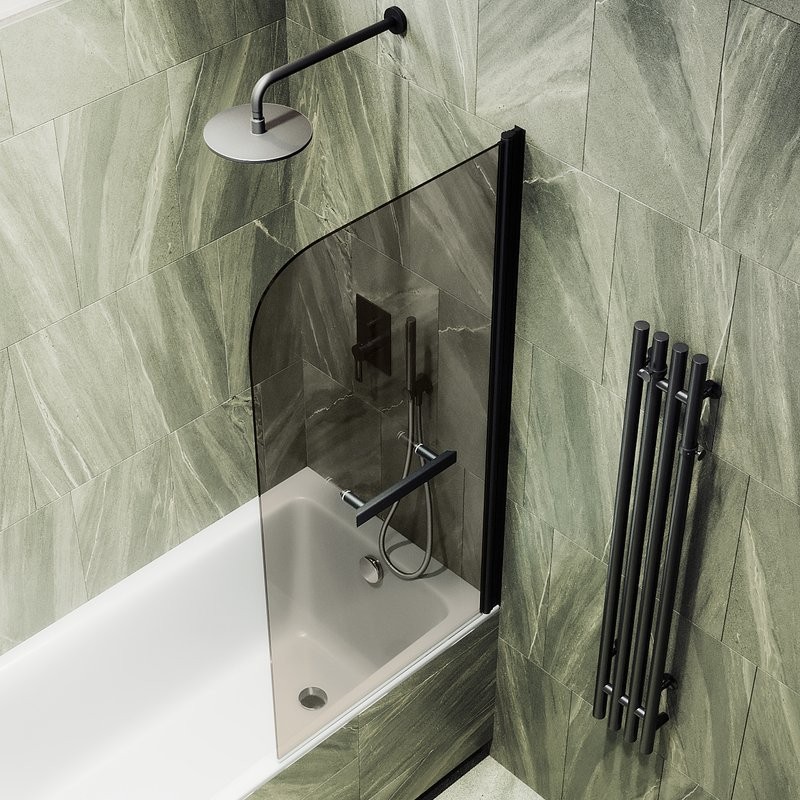 Шторка на ванну Maybahglass MGV-789-6 80x140, профиль черный, стекло бронза