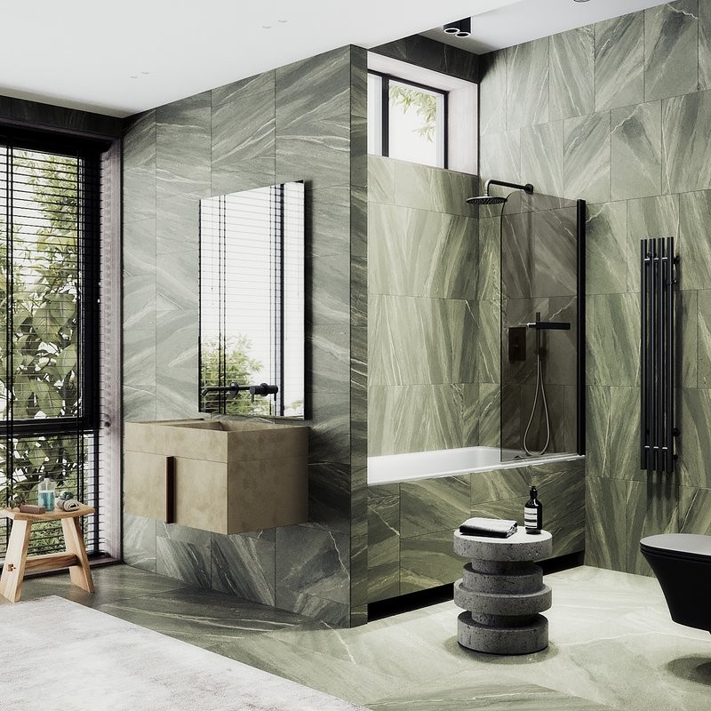 Шторка на ванну Maybahglass MGV-789-6 80x140, профиль черный, стекло бронза