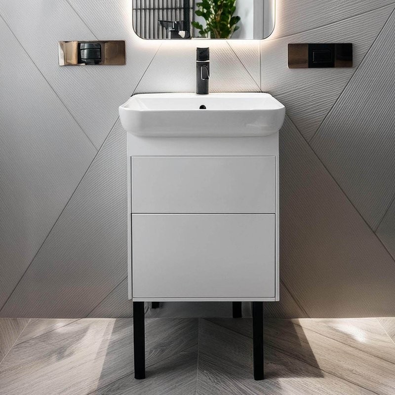 Тумба с раковиной Belux Клермонт Н 55-02 напольная, 2 ящика, белая