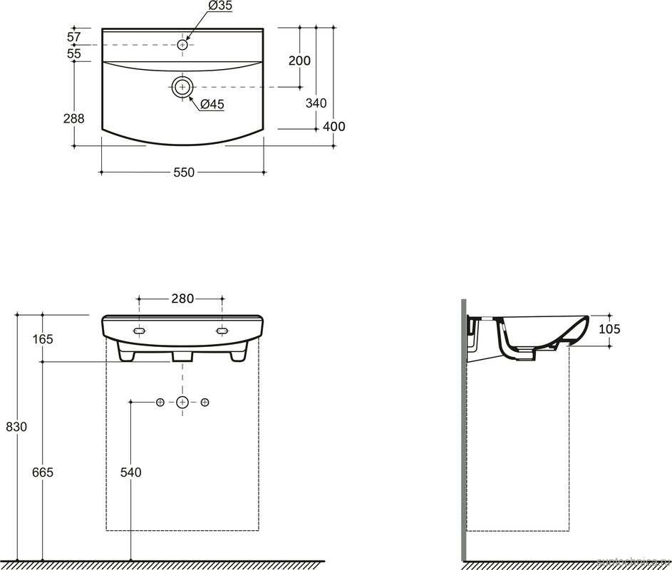 Тумба с раковиной Belux Клермонт Н 55-02 напольная, 2 ящика, белая