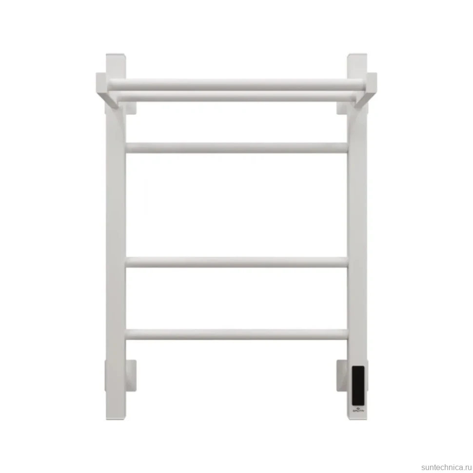 Полотенцесушитель электрический Grota Alto 430х600 RAL9016 EL 60x45 см, подключение справа, слева, скрытое подключение справа, матовый белый, лесенка, из стали, с полкой