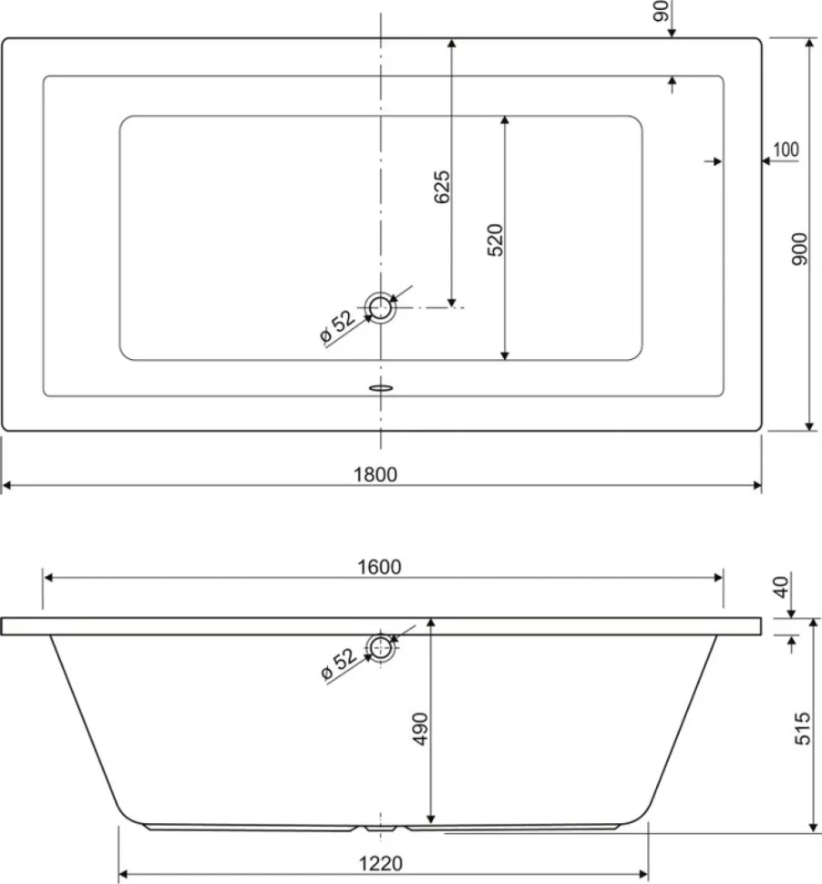 Акриловая ванна Cezares Plane 180x90 см, пристенная, белая, на ножках