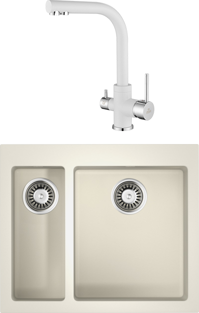 Комплект Мойка Omoikiri Bosen 59-2-WH белая + Смеситель Paulmark Essen Es213011-431 белый матовый