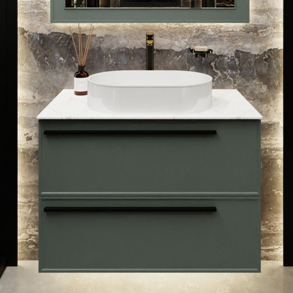 Тумба под раковину со столешницей La Fenice Elba Twin 90 подвесная, серая, столешница белый мрамор